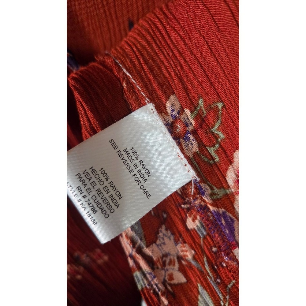 Patrons of Peace‎ Rust Floral Crinkle Rayon Wrap Maxi Dress Womens Medium - Picture 5 of 6
